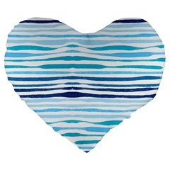 Blue Waves Pattern Large 19  Premium Flano Heart Shape Cushions by designsbymallika