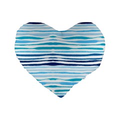 Blue Waves Pattern Standard 16  Premium Flano Heart Shape Cushions by designsbymallika