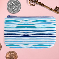 Blue Waves Pattern Large Coin Purse by designsbymallika