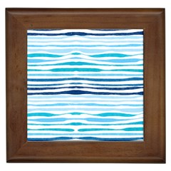 Blue Waves Pattern Framed Tile by designsbymallika