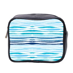 Blue Waves Pattern Mini Toiletries Bag (two Sides) by designsbymallika