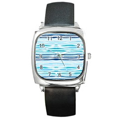 Blue Waves Pattern Square Metal Watch by designsbymallika