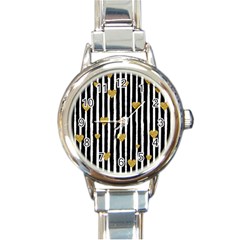 Stripes Heart Pattern Round Italian Charm Watch by designsbymallika