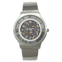 Stripes Heart Pattern Stainless Steel Watch by designsbymallika