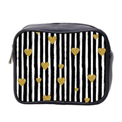 Stripes Heart Pattern Mini Toiletries Bag (two Sides) by designsbymallika