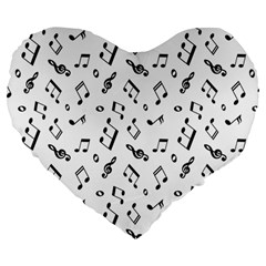 music pattern Large 19  Premium Flano Heart Shape Cushions