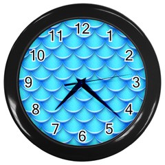 Blue Scale Pattern Wall Clock (black) by designsbymallika