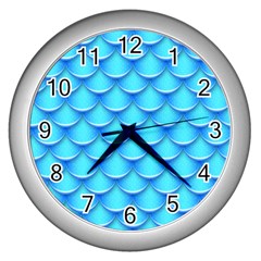 Blue Scale Pattern Wall Clock (silver) by designsbymallika