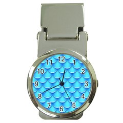 Blue Scale Pattern Money Clip Watches by designsbymallika