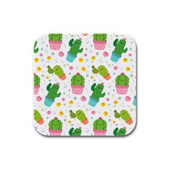 Cactus Pattern Rubber Square Coaster (4 Pack)  by designsbymallika