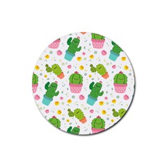 Cactus Pattern Rubber Coaster (round)  by designsbymallika