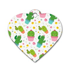 Cactus Pattern Dog Tag Heart (one Side) by designsbymallika