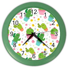 Cactus Pattern Color Wall Clock by designsbymallika