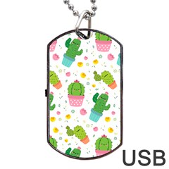 Cactus Pattern Dog Tag Usb Flash (two Sides) by designsbymallika