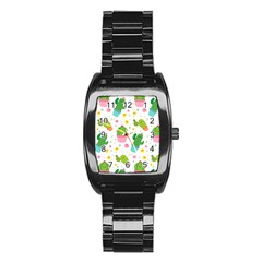 Cactus Pattern Stainless Steel Barrel Watch by designsbymallika