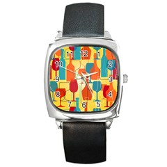 I Love Wine Square Metal Watch by designsbymallika