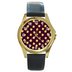 I Love Bread Round Gold Metal Watch by designsbymallika