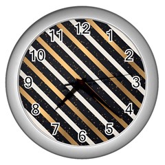 Metallic Stripes Pattern Wall Clock (silver) by designsbymallika