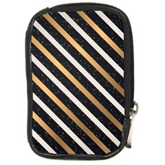 Metallic Stripes Pattern Compact Camera Leather Case by designsbymallika