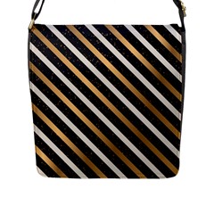 Metallic Stripes Pattern Flap Closure Messenger Bag (l) by designsbymallika