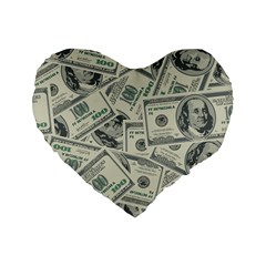 100 Dollar Bills Standard 16  Premium Heart Shape Cushions