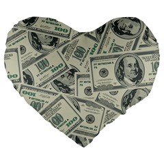 100 Dollar Bills Large 19  Premium Heart Shape Cushions