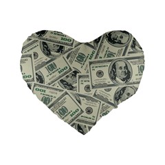 100 Dollar Bills Standard 16  Premium Flano Heart Shape Cushions