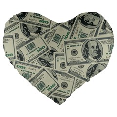 100 Dollar Bills Large 19  Premium Flano Heart Shape Cushions by myuique