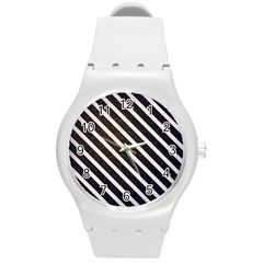 Silver Stripes Pattern Round Plastic Sport Watch (m) by designsbymallika