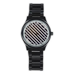 Silver Stripes Pattern Stainless Steel Round Watch by designsbymallika