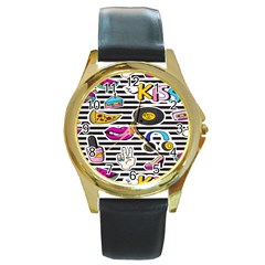 Disco Theme Round Gold Metal Watch by designsbymallika