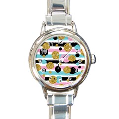 Stripes Pattern Round Italian Charm Watch by designsbymallika