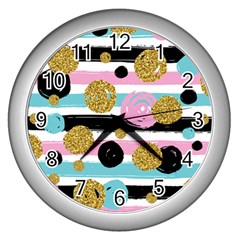 Stripes Pattern Wall Clock (silver) by designsbymallika