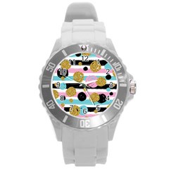 Stripes Pattern Round Plastic Sport Watch (l) by designsbymallika