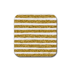 Golden Stripes Rubber Coaster (square)  by designsbymallika