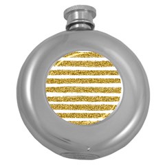 Golden Stripes Round Hip Flask (5 Oz) by designsbymallika