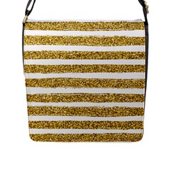 Golden Stripes Flap Closure Messenger Bag (l) by designsbymallika