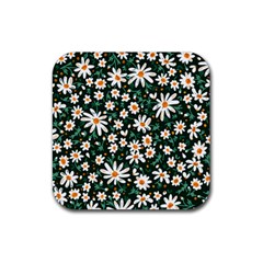 White Floral Pattern Rubber Coaster (square)  by designsbymallika