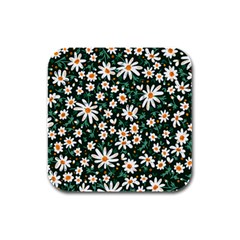 White Floral Pattern Rubber Square Coaster (4 Pack)  by designsbymallika