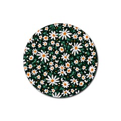 White Floral Pattern Rubber Coaster (round)  by designsbymallika