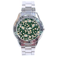 White Floral Pattern Stainless Steel Analogue Watch by designsbymallika