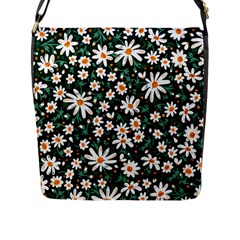 White Floral Pattern Flap Closure Messenger Bag (l) by designsbymallika