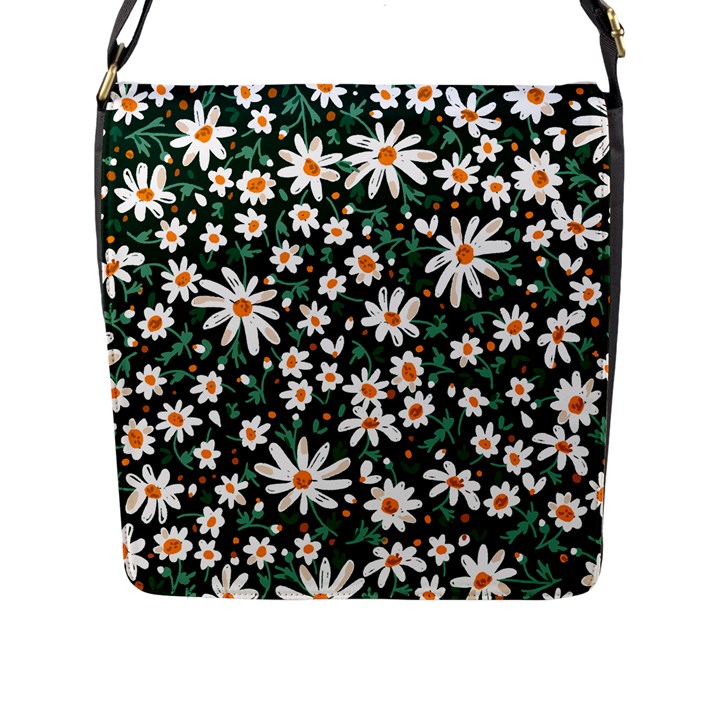 white floral pattern Flap Closure Messenger Bag (L)