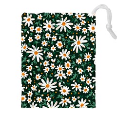 White Floral Pattern Drawstring Pouch (5xl) by designsbymallika