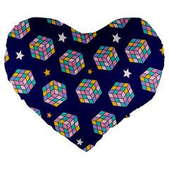 Cube Pattern Large 19  Premium Flano Heart Shape Cushions by designsbymallika