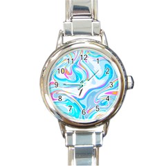 Blue Marble Print Round Italian Charm Watch by designsbymallika