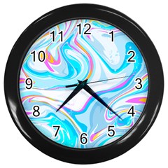 Blue Marble Print Wall Clock (black) by designsbymallika