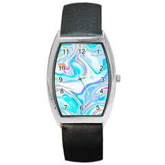 Blue Marble Print Barrel Style Metal Watch by designsbymallika