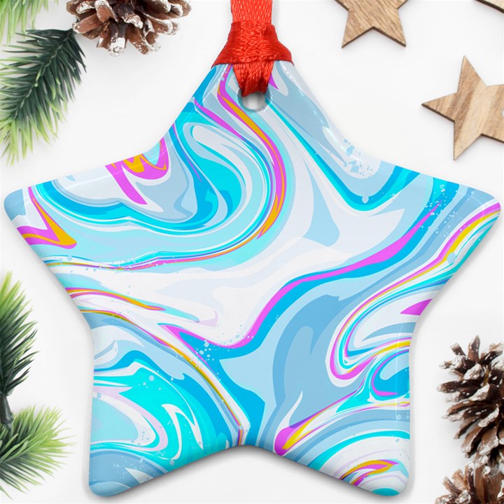 blue marble print Star Ornament (Two Sides)