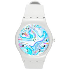 Blue Marble Print Round Plastic Sport Watch (m) by designsbymallika